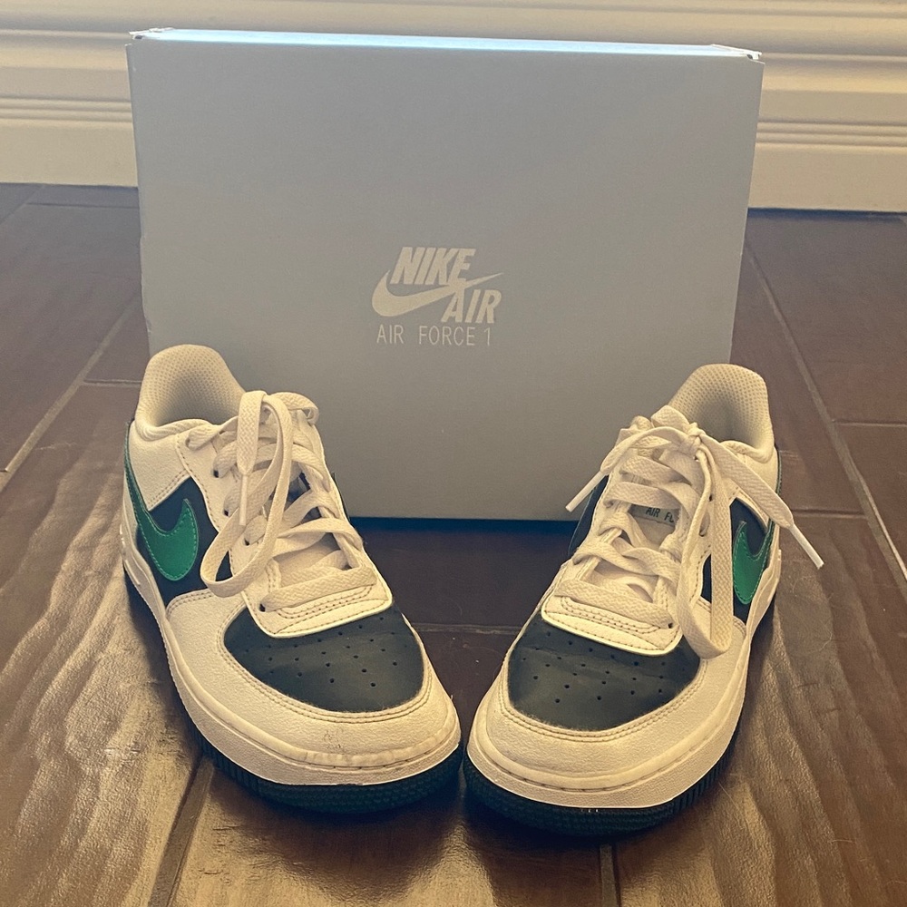 Nike Kids Sneakers - White and Black with Green Accents